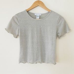 Urban Outfitters Silver Glitter Lettuce Hem Crop